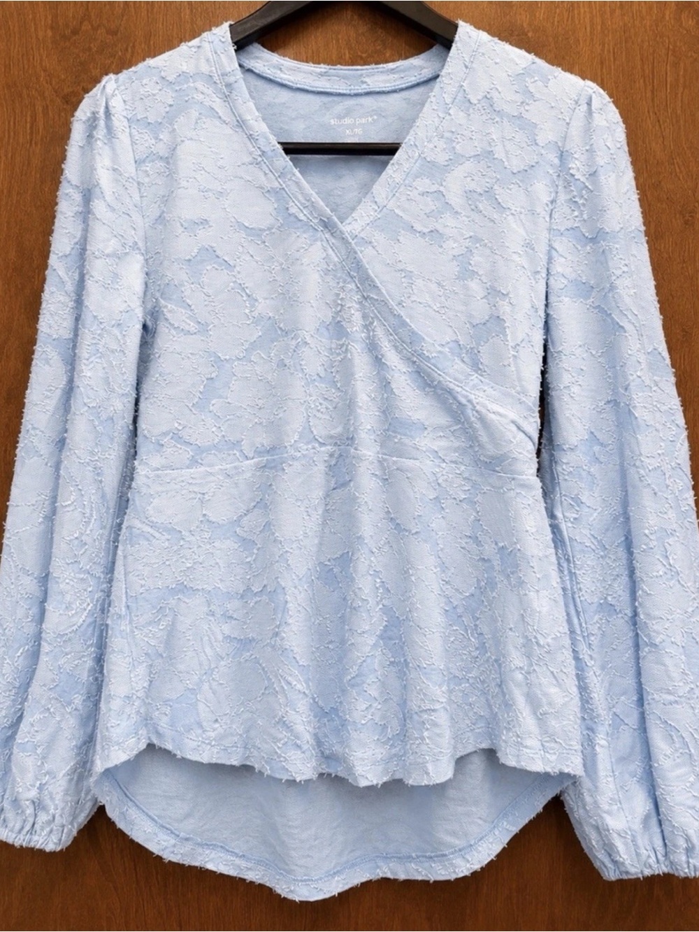 Studio Park Women's Top Sz XXS x Terri Conn Faux Wrap Textured Knit Blue A691457